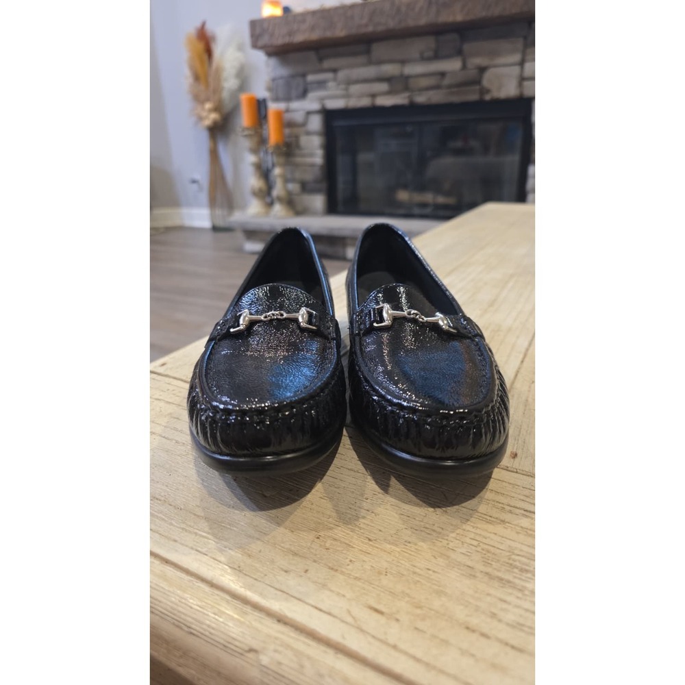 SAS Tripad Comfort Womens Black Crinkle Patent Leather Horsebit Loafers USA 9